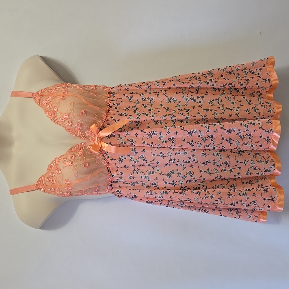 Floral Babydoll Lace Sequin Coquette Lingerie Dress Nightie Sheer‎ Mesh Bow 1X